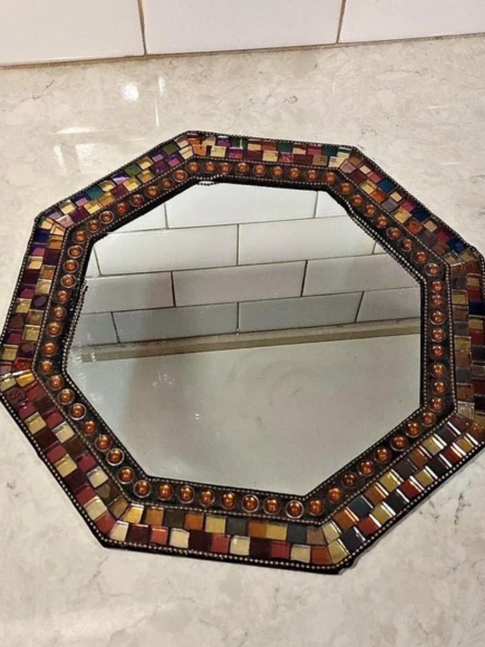 Vintage Partylite Global Fusion Mosaic Octagon Wall Mirror Or Candle Plate 12"